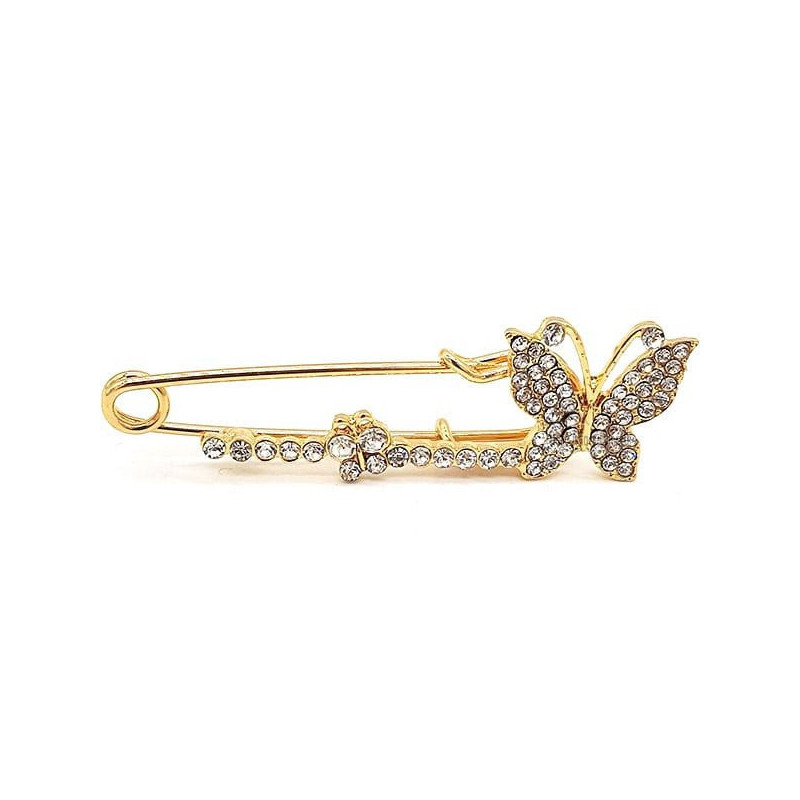 Broche Épingle à Nourrice Fantaisie dorée forme Papillon sertie de Strass