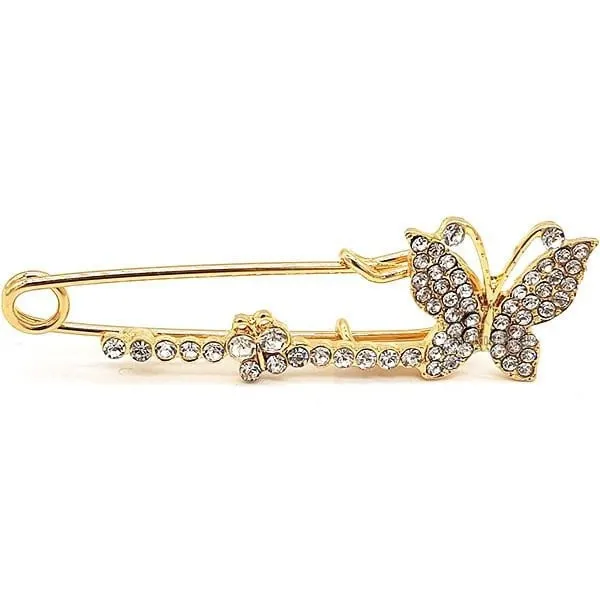 Broche Épingle à Nourrice Fantaisie dorée forme Papillon sertie de Strass