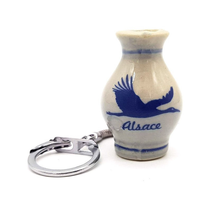 Porte Clé Cruche à Vin façon Poterie Betschdorf Cigogne d'Alsace
