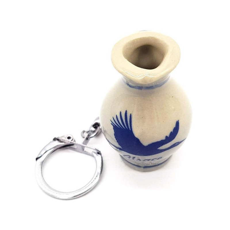 Porte Clé Cruche à Vin façon Poterie Betschdorf Cigogne d'Alsace