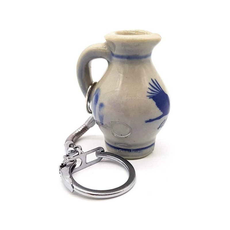 Porte Clé Cruche à Vin façon Poterie Betschdorf Cigogne d'Alsace