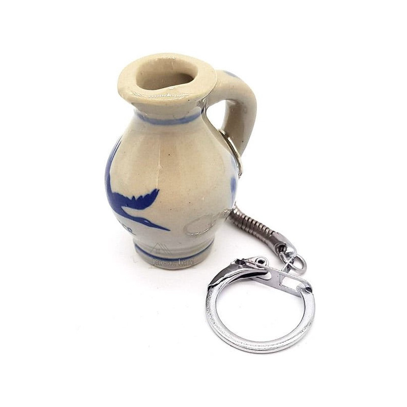 Porte Clé Cruche à Vin façon Poterie Betschdorf Cigogne d'Alsace