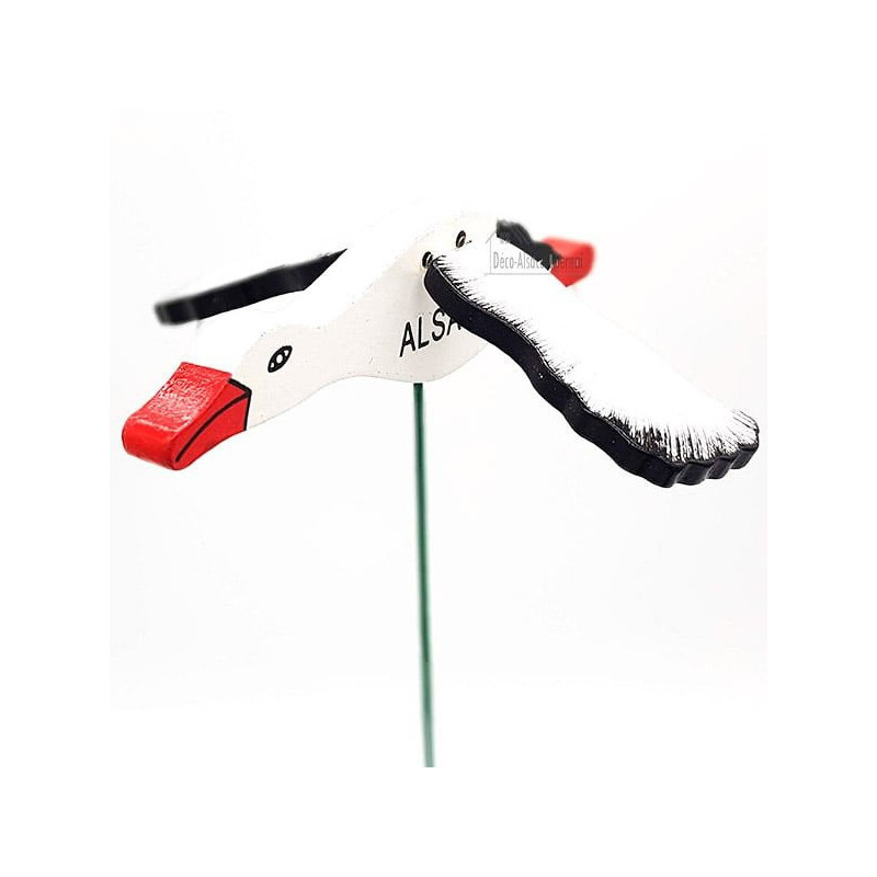 Tige à Fleur avec Cigogne d'Alsace articulée en Bois