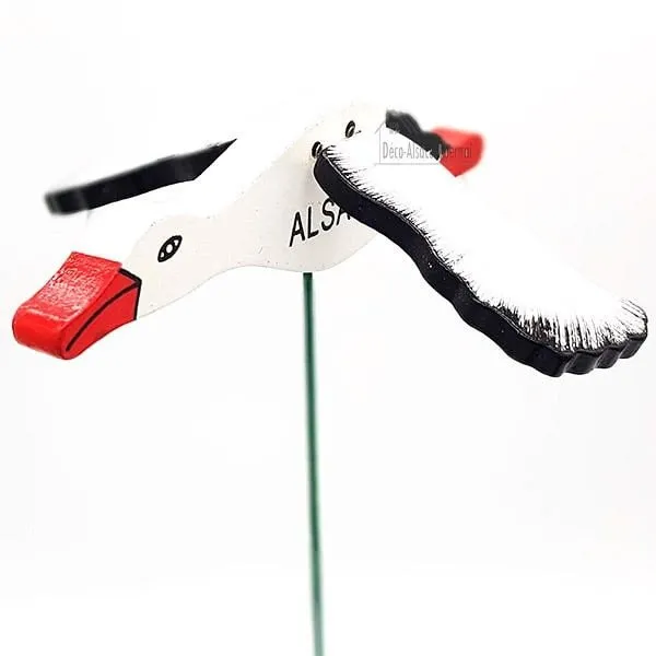 Tige à Fleur avec Cigogne d'Alsace articulée en Bois