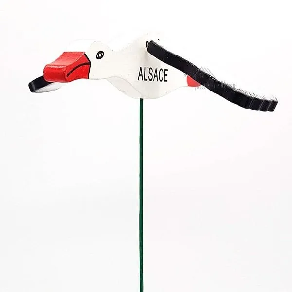 Tige à Fleur avec Cigogne d'Alsace articulée en Bois