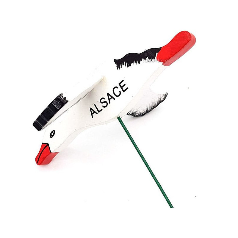 Tige à Fleur avec Cigogne d'Alsace articulée en Bois
