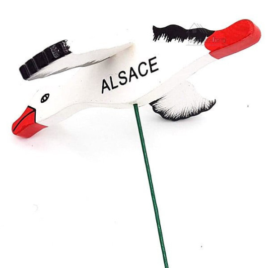 Tige à Fleur avec Cigogne d'Alsace articulée en Bois