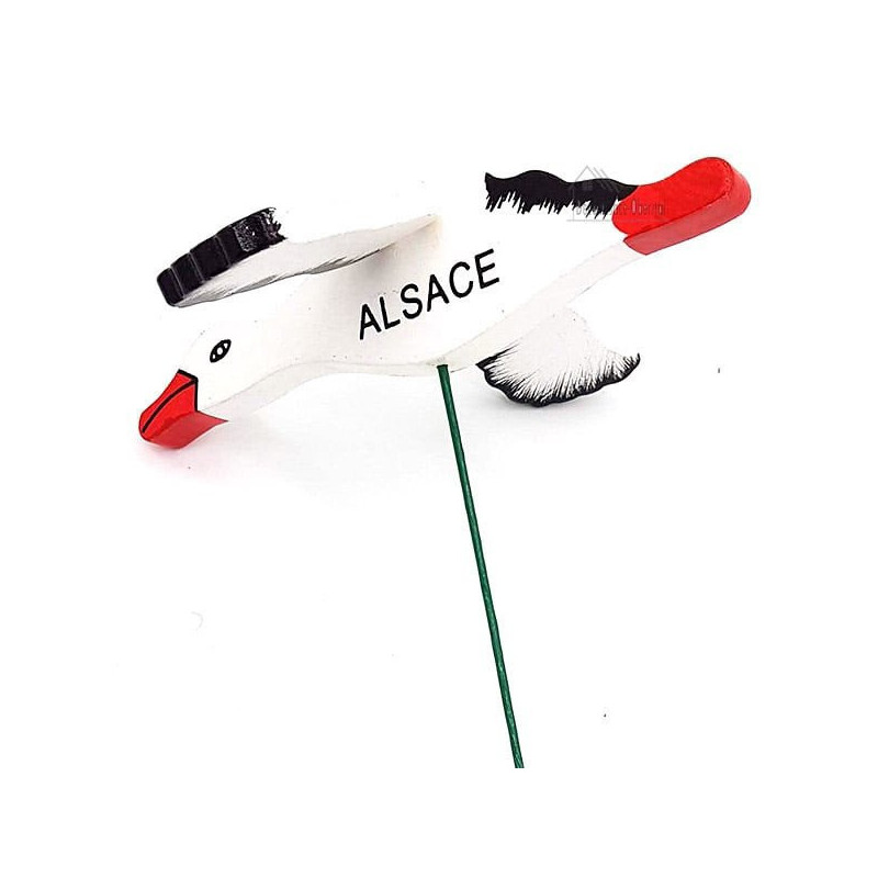 Tige à Fleur avec Cigogne d'Alsace articulée en Bois