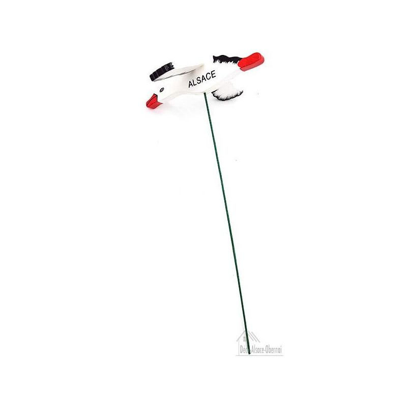 Tige à Fleur avec Cigogne d'Alsace articulée en Bois