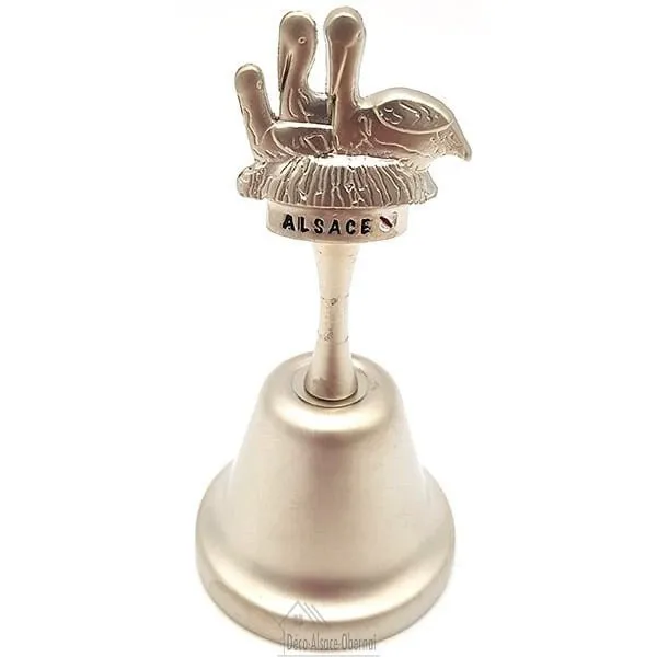 Alsace bell in silver metal with Stork Nest