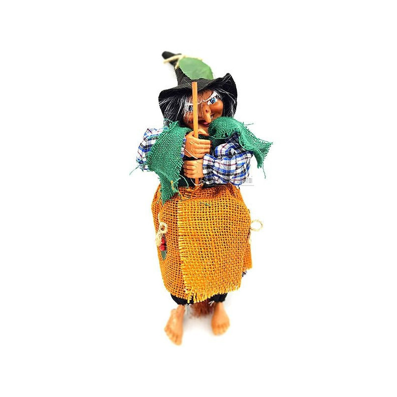 Witch of Alsace to hang with ocher jute, scarf and holly 32 cm