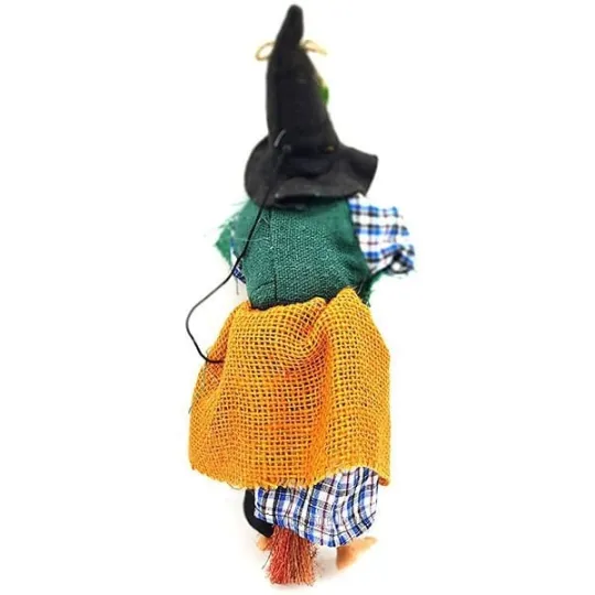 Elsässische Hexe zum Aufhängen mit Ockerjute, Schal und Stechpalme 32 cm