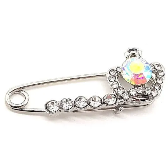 Broche VeiligheidsSpeld Fantasy Zilverkleurig Kroon met Strass
