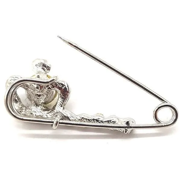 Broche Épingle à Nourrice Fantaisie argentée Couronne sertie de Strass