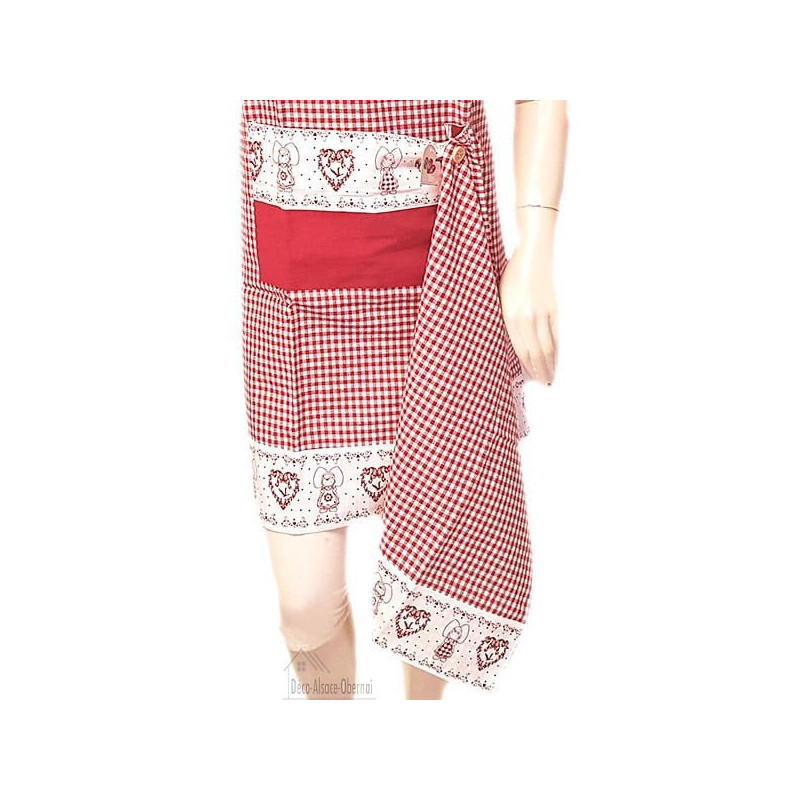 Tablier de Cuisine réglable Rouge Carré Vichy décor Coeur et Alsacienne avec Torcho