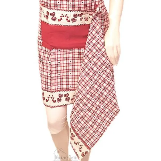 Verstelbare Keukenschort Rood Ruitje met Hartjes Decoratie en Theedoek