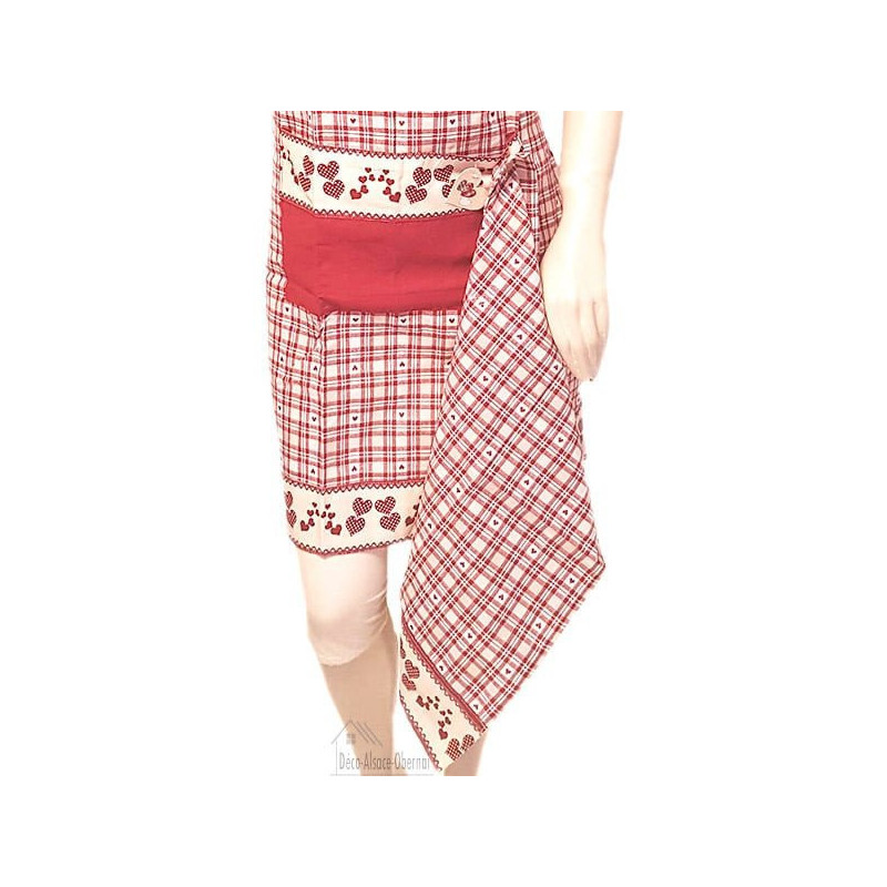 Adjustable Kitchen Apron Red Square Vichy Hearts Decor with Tea Towel