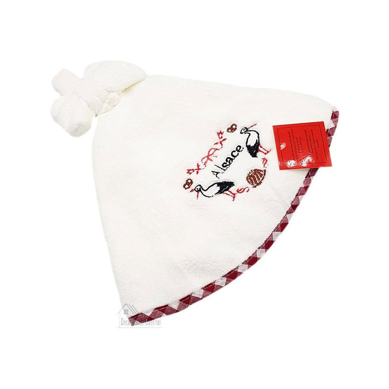 White Round Kitchen Towels with Cigognes d'Alsace embroidery 50 cm