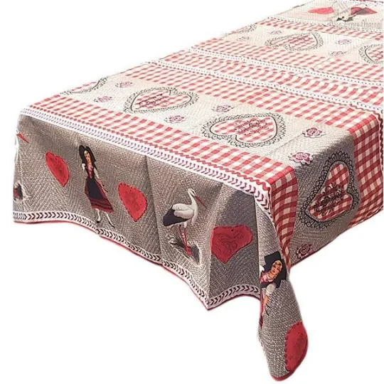 Vierkant Elzas Tafelkleed, Ooievaar, Elzasser en Hartjes Motief 150 cm x 150 cm
