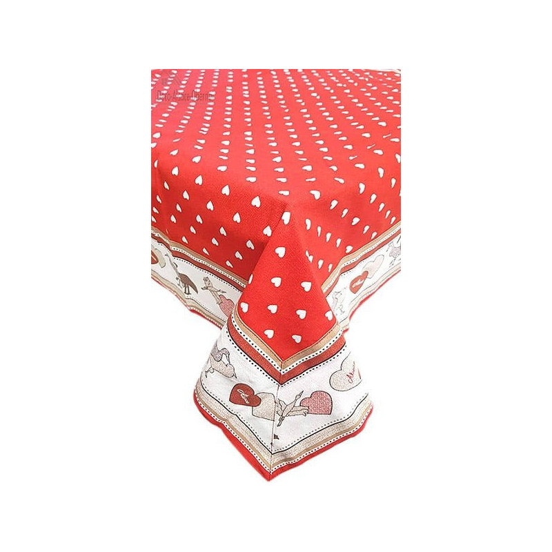 Square tablecloth 90 cm x 90 cm red Hearts motif stork decor