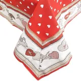 Tischdecke quadratisch 90 x 90 cm rot, motiv Herzen-dekor Störche