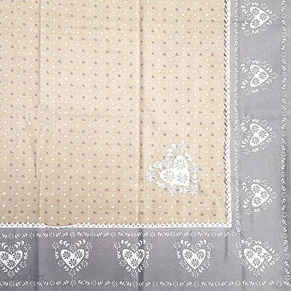 Square tablecloth 90 cm x 90 cm gray with Embroidered Lace and Hearts patterns