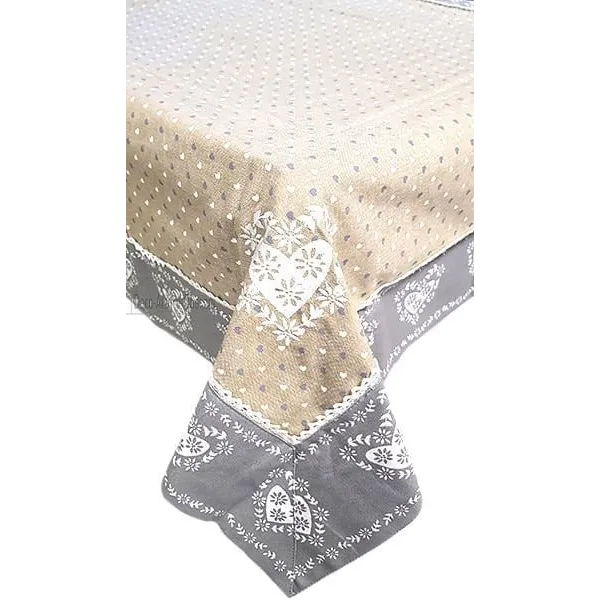 Square tablecloth 90 cm x 90 cm gray with Embroidered Lace and Hearts patterns