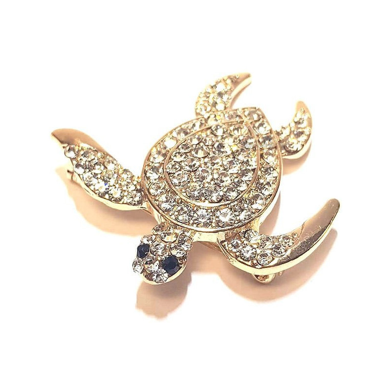 Ausgefallene Goldene Turtle Form Brosche mit weißem Strass
