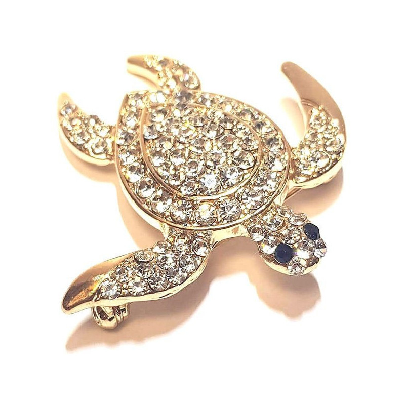 Ausgefallene Goldene Turtle Form Brosche mit weißem Strass