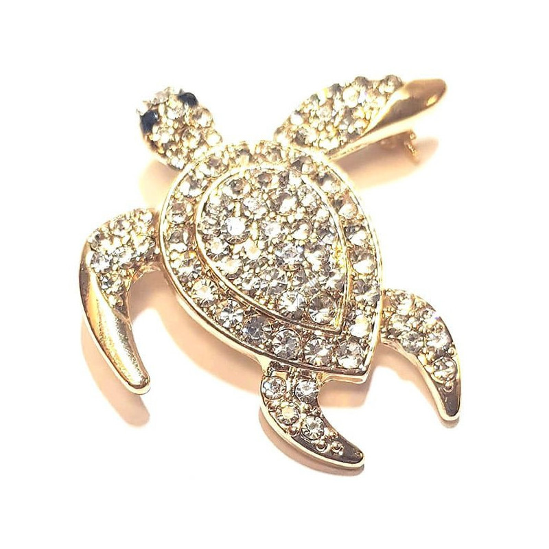 Ausgefallene Goldene Turtle Form Brosche mit weißem Strass