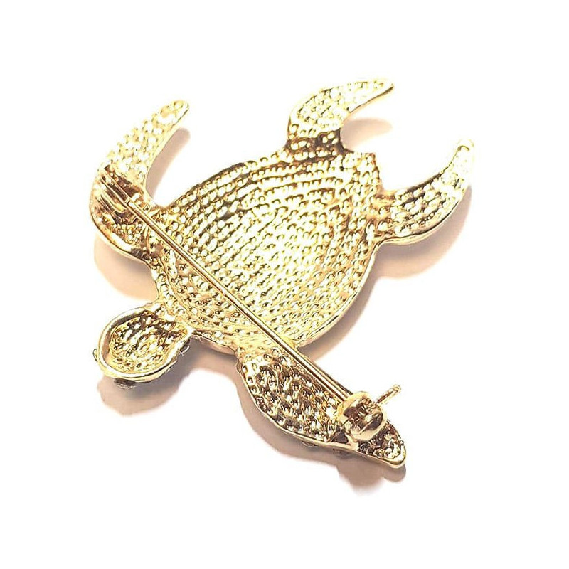 Ausgefallene Goldene Turtle Form Brosche mit weißem Strass