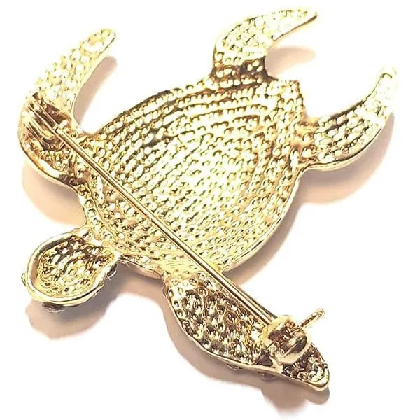 Golden brooch Fancy Turtle shape set with white rhinestones