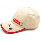 Beige Stoffmütze mit Elsässischem Dorf und Storch