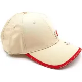 Beige Stoffmütze mit Elsässischem Dorf und Storch