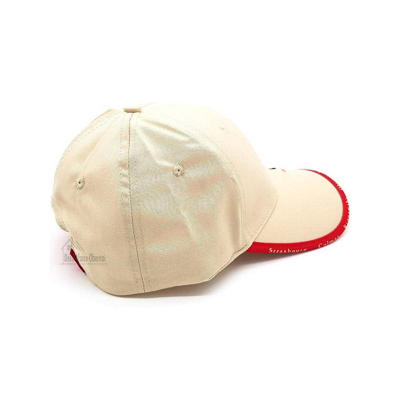 Beige Stoffmütze mit Elsässischem Dorf und Storch