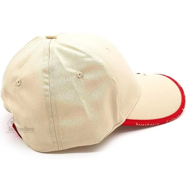 Beige fabric cap with Village and Stork from Alsace