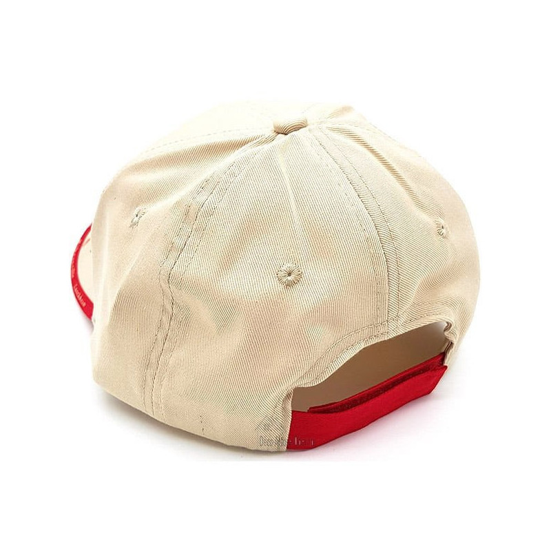 Beige Stoffmütze mit Elsässischem Dorf und Storch