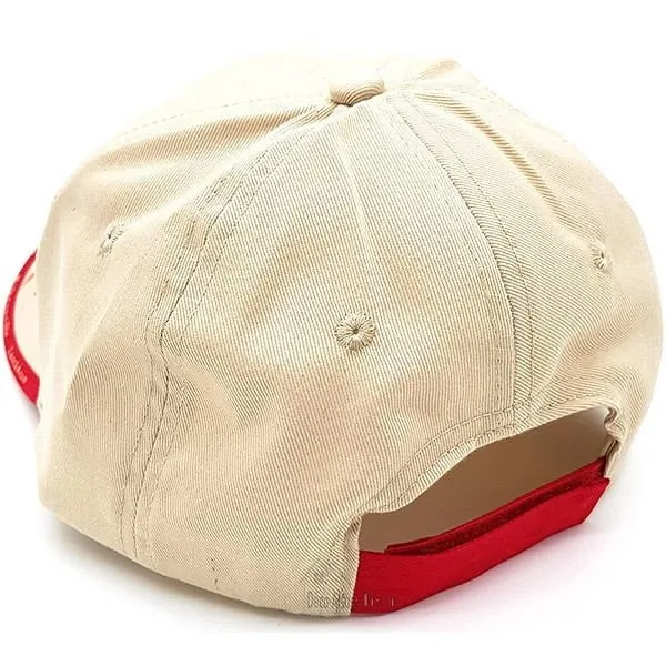 Beige Stoffmütze mit Elsässischem Dorf und Storch