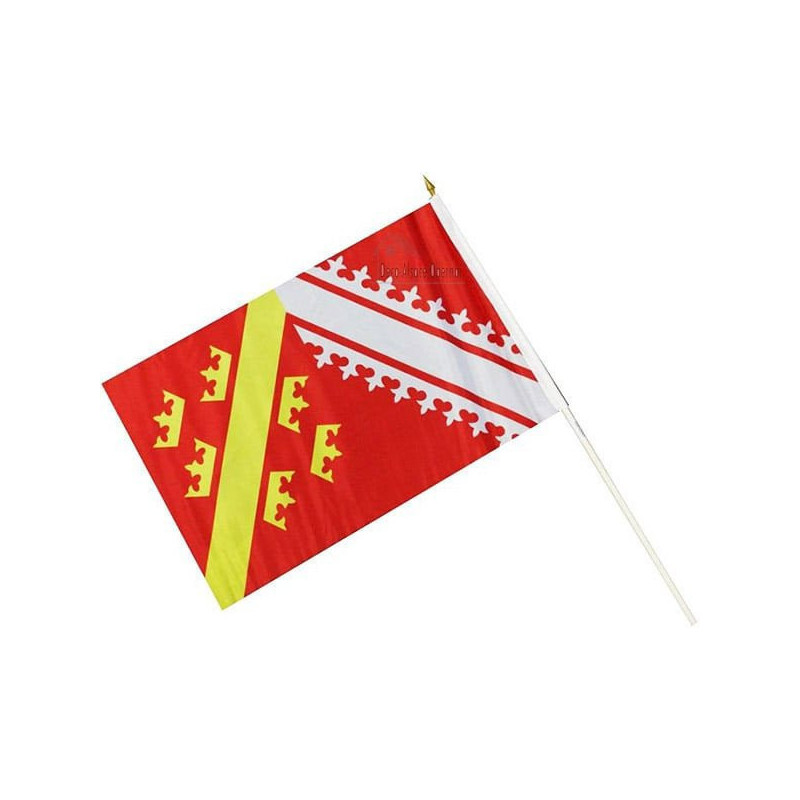 Drapeau Alsace 45 cm x 30 cm avec Hampe en Bois