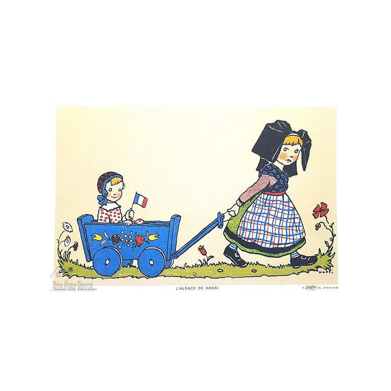 Poster Hansi Girl pulling a cart with a baby 43cm x 28cm