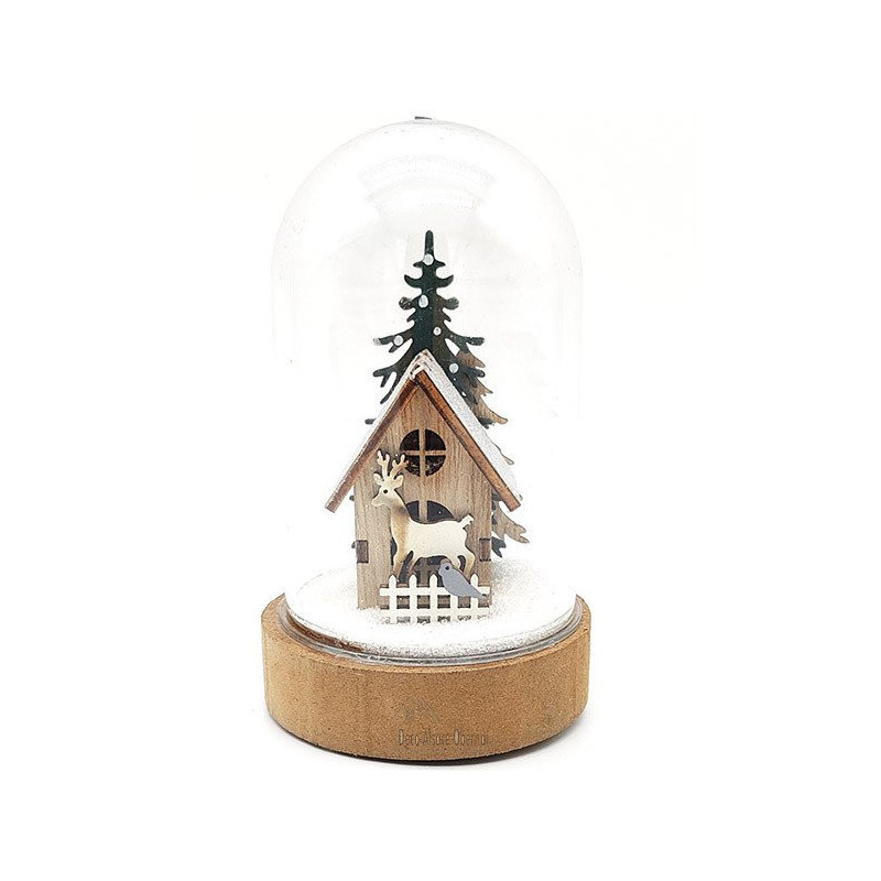 Scène de Noël sous Cloche avec Maison illuminé Led