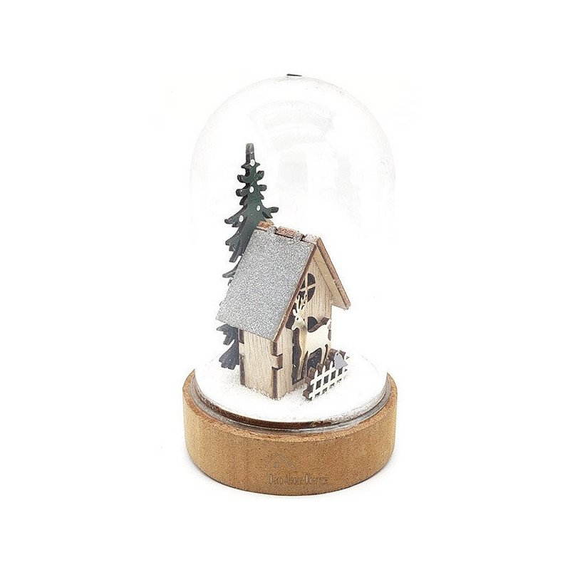 Scène de Noël sous Cloche avec Maison illuminé Led