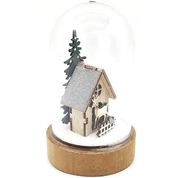 Weihnachtsszene unter Glocke Mit Haus beleuchtet Led