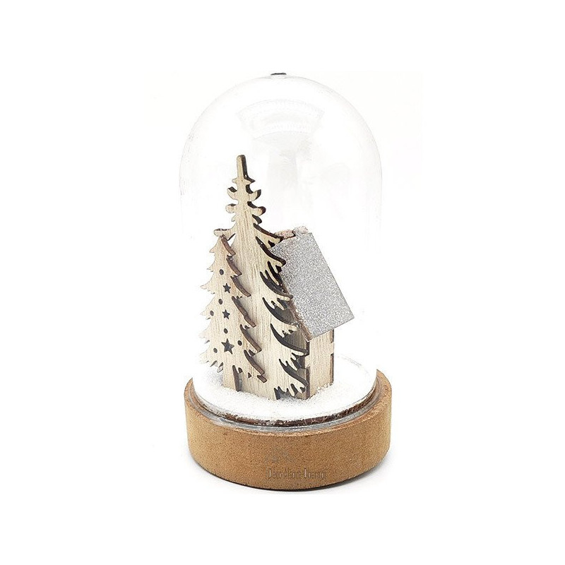 Scène de Noël sous Cloche avec Maison illuminé Led
