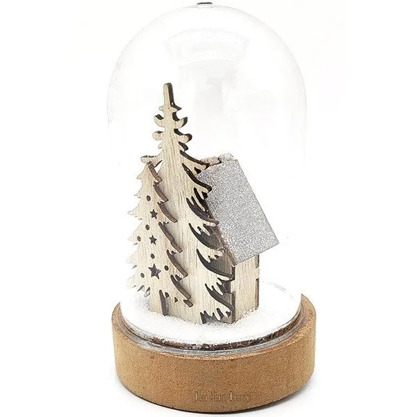 Scène de Noël sous Cloche avec Maison illuminé Led