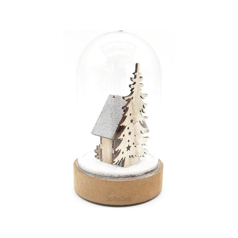 Scène de Noël sous Cloche avec Maison illuminé Led