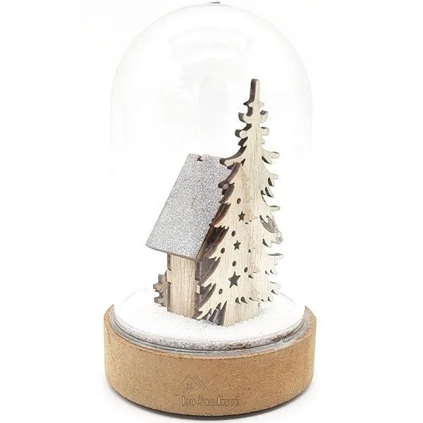 Scène de Noël sous Cloche avec Maison illuminé Led