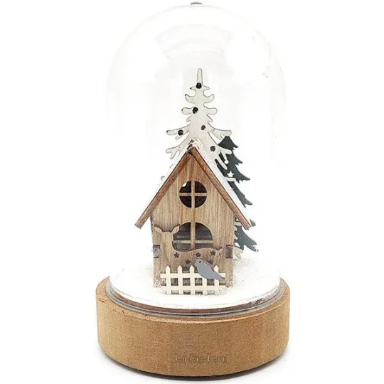 Kerstscène onder Stolp met Verlichte Led-Huis