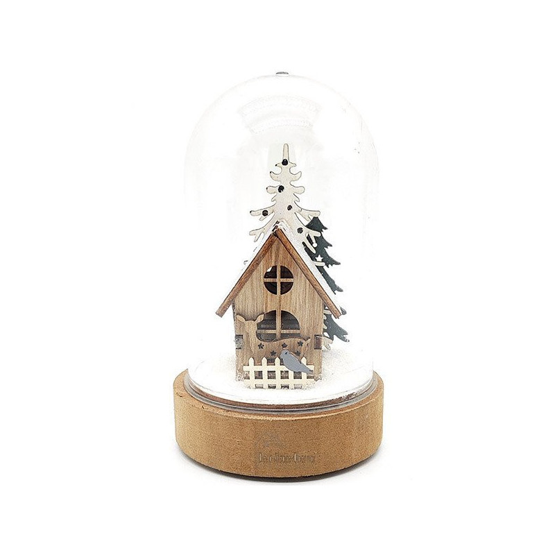 Scène de Noël sous Cloche avec Maison illuminé Led