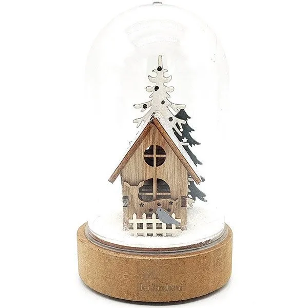 Scène de Noël sous Cloche avec Maison illuminé Led